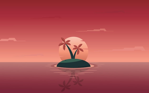 Vektor sommerillustration mit insel und kokosnussbaum