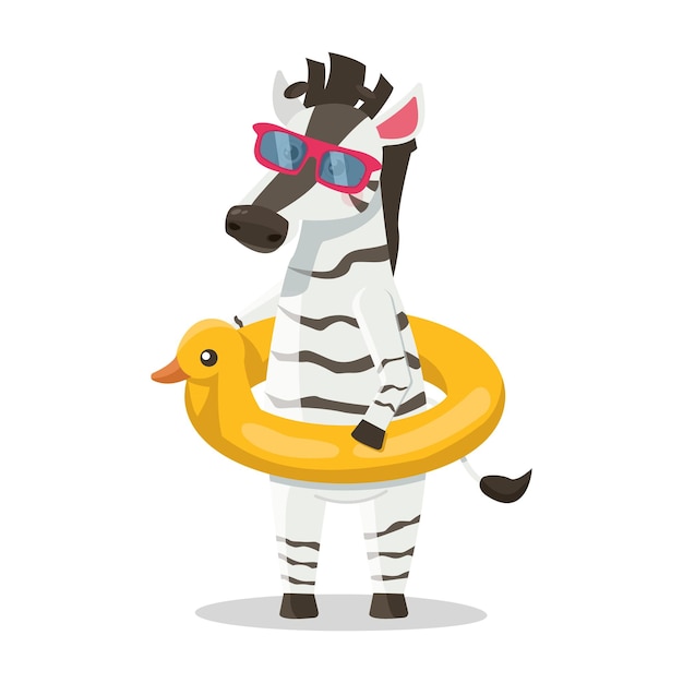 Sommerillustrationszebra in der sonnenbrille und mit einer aufblasbaren kreisente