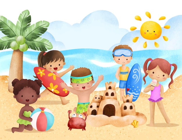 Sommerkinder, die im Strand spielen
