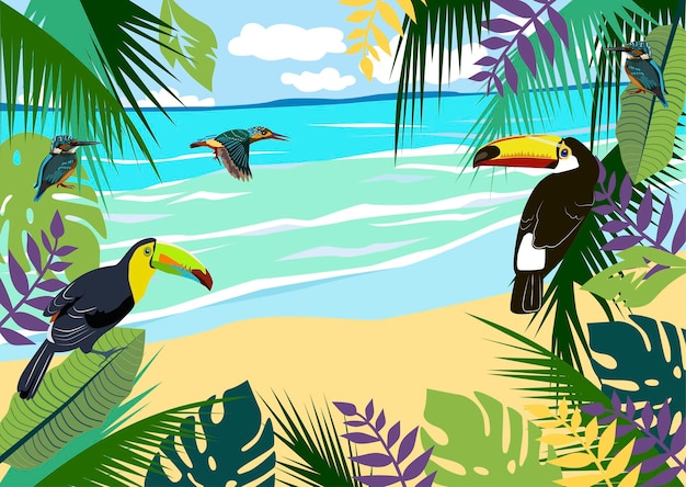 Sommerlandschaft toucan und kolibri