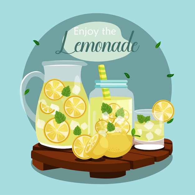 Sommerlandschaftsillustration des Limonadenkrugglasglases