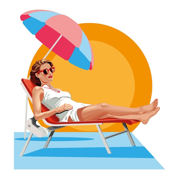 Sommerliege für Mädchen, Sonnenschein, Strandschirm, Vektor, KI nicht verwendet