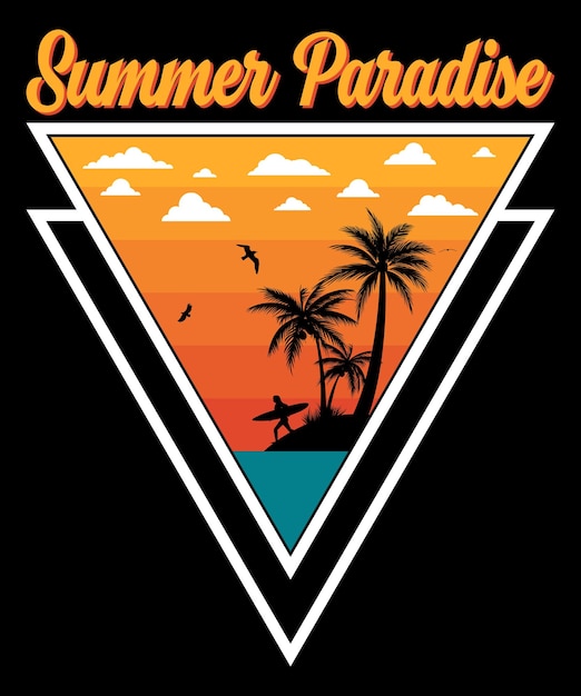 Vektor sommerparadies strand palme sonnenuntergang stil retro-vintage-t-shirt-design-vektor