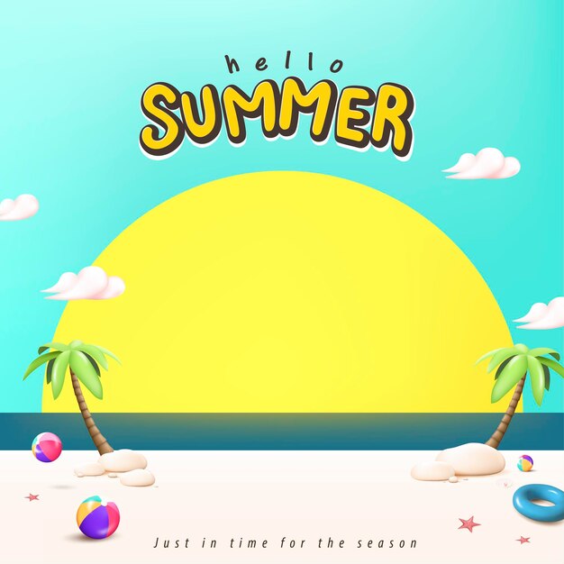 Sommerreise-posterbanner mit sand- und sommerstrand-sonnenuntergangsszene