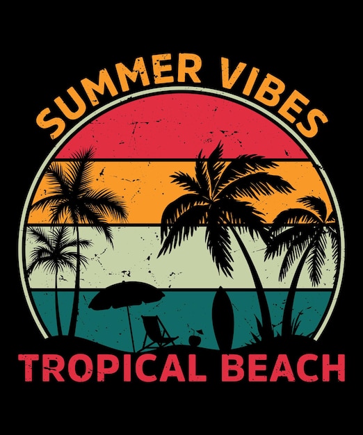 Vektor sommerstimmung tropica strand palme sonnenuntergang stil retro vintage t-shirt design