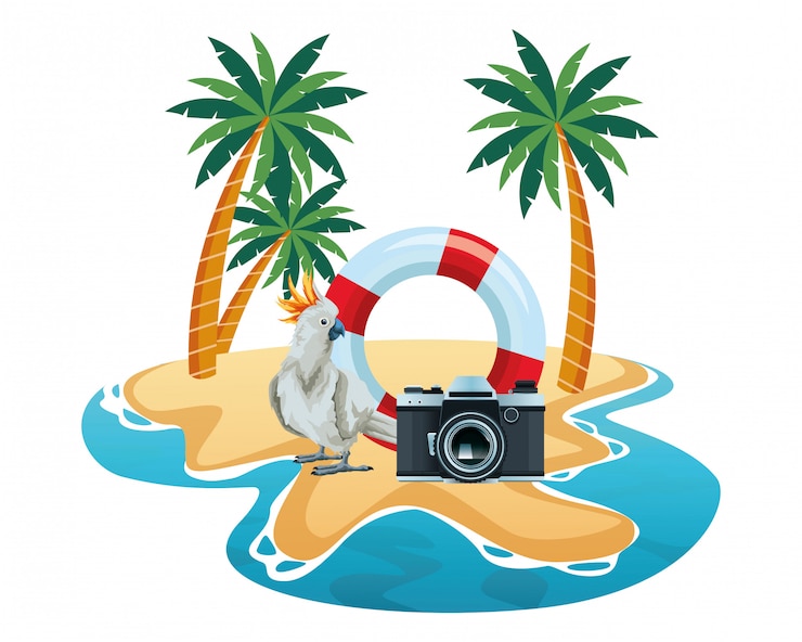 Vektor sommerstrand und ferienkarikatur