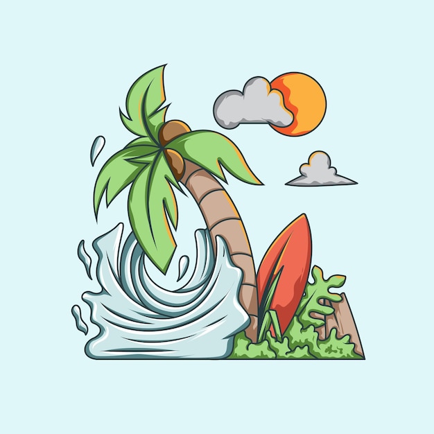 Sommerstrand und Palmen Illustration