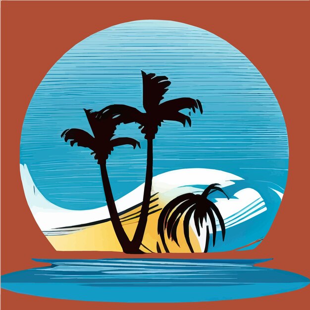 Sommerstrandlandschaftsball und Meer mit Palme Sommervektorillustration