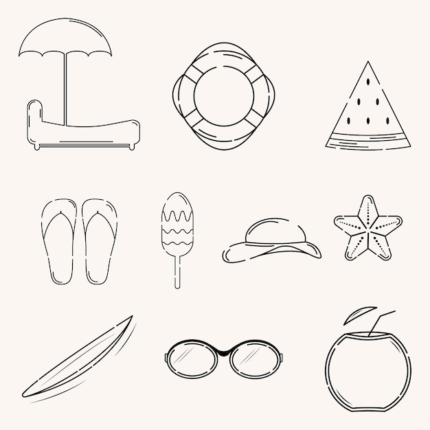 Sommertag icon line art set