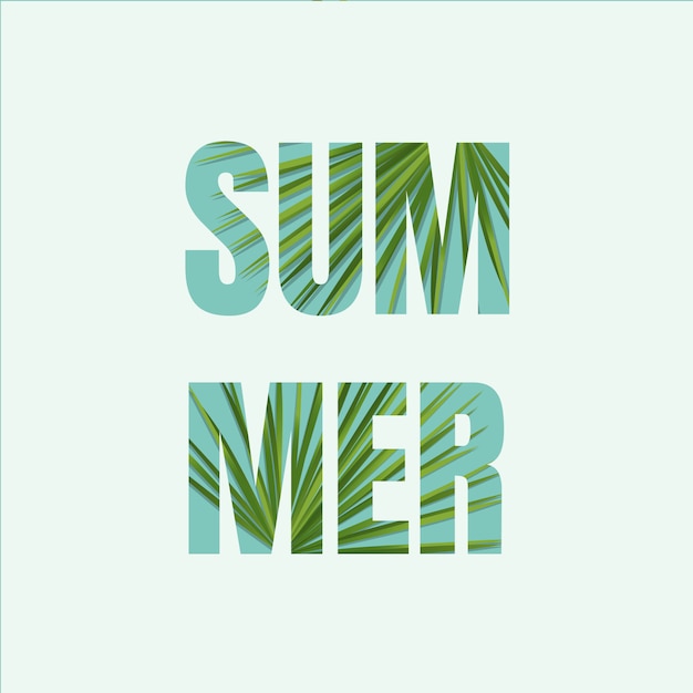 Sommertypografie mit tropischen palmblättern