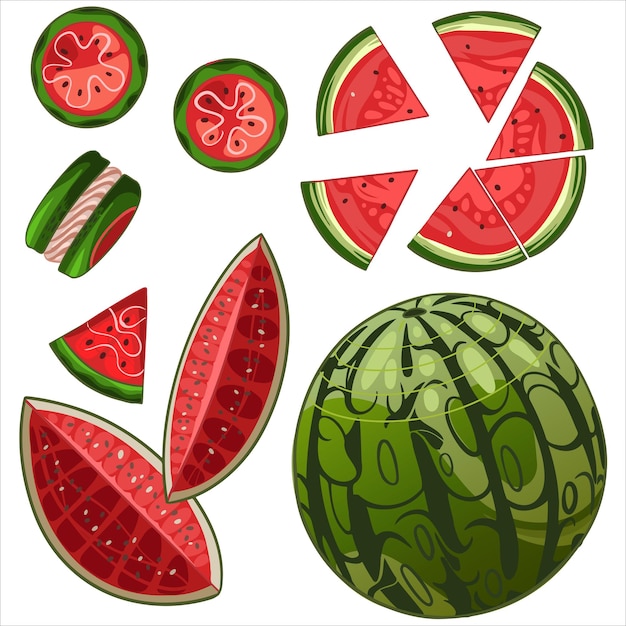 Sommerwassermelonenscheiben und verschiedene desserts mit wassermelone