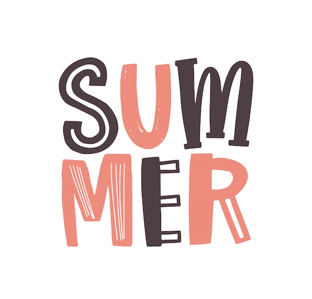 Vektor sommerwort geschrieben mit cooler funky kalligraphischer schrift. kreativer sommer-schriftzug