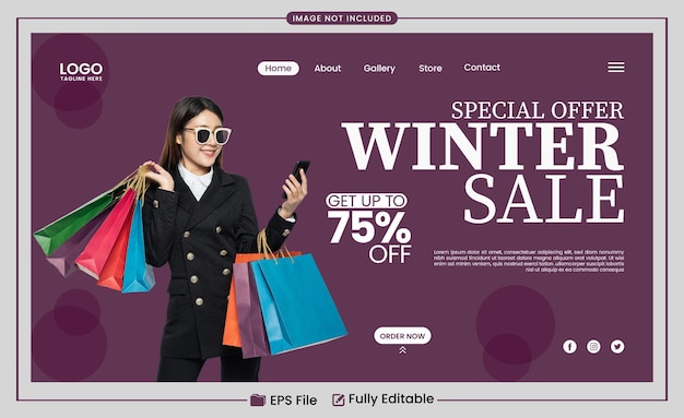 Vektor sonderangebot winter sale landing page template