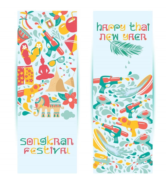 Songkran festival, neues jahr thailands, illustration des netten iconc feierns.