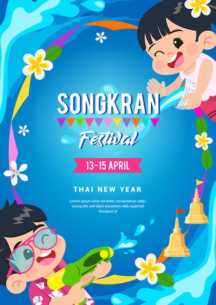 Songkran festival poster einladung vektordesign