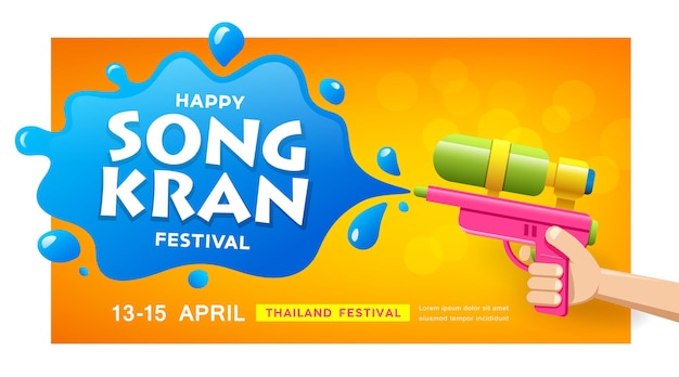 Songkran Festival Thailand, Wasserpistole in der Hand und Spritzwasser