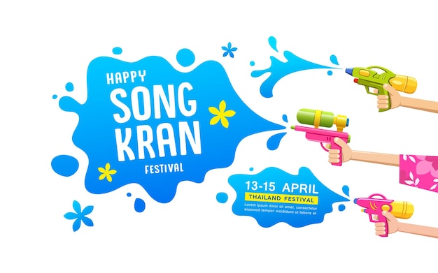 Vektor songkran festival thailand wasserpistolen im handsammlungsvektordesign