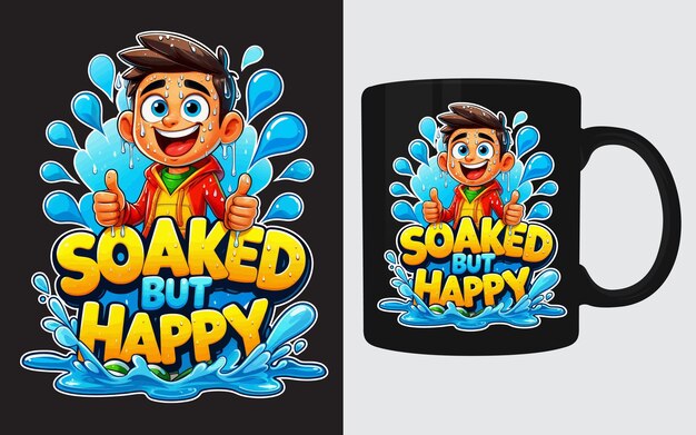 Vektor songkran spaß durchnässt, aber glücklich illustration becher design