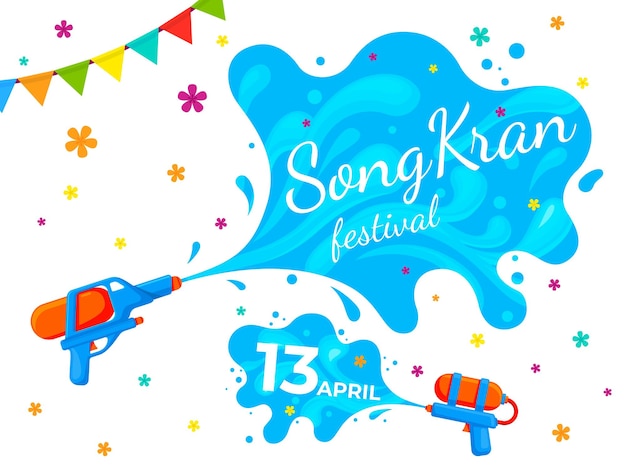 Songkran thailand Banner Wasserfestival Party Cartoon Flüssigkeitsspritzer auf Sommerfest Thailändische Kultur fröhliche asiatische Feiertage aktuelles Vektorposter