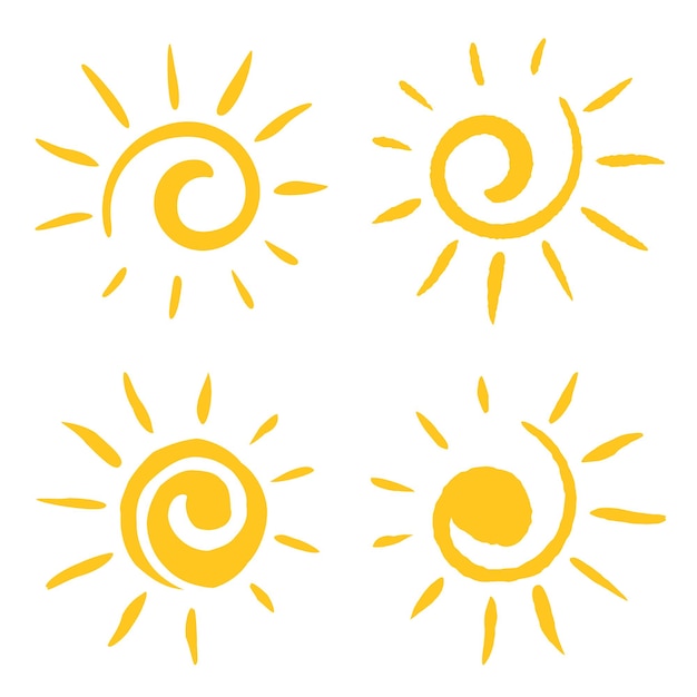 Sonne in Form einer Spirale Satz von Sonnensymbolen im Grunge-Stil
