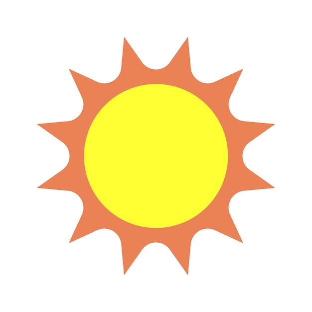 Sonne, vektor. gelbe sonne mit orangefarbenen strahlen auf weißem hintergrund.