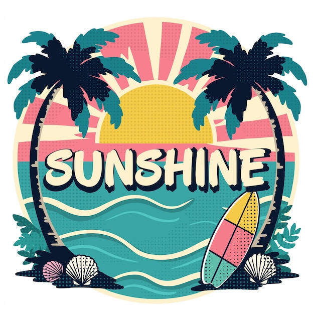 Sonnen- und Surf-Retro-Feriengrafiken