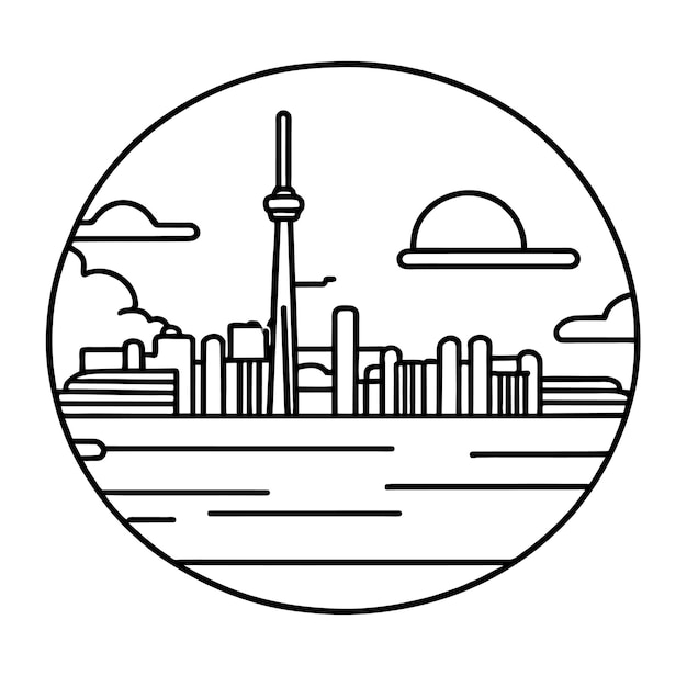 Vektor sonnenaufgang in toronto mit wolken und sonnenlicht reflektiert über dem see am morgen vektor-illustration