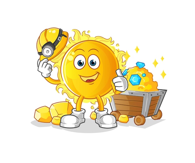 Sonnenbergmann mit Goldcharakter. Cartoon-Maskottchen-Vektor