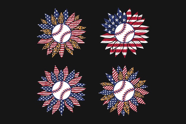 Sonnenblume-amerikanische flaggen-baseball-sport-t-shirt