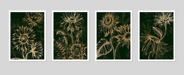 Sonnenblume handgemalte illustrationen für die wanddekoration minimalistische blume im skizzenstil