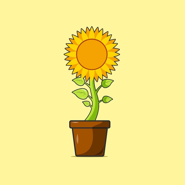 Sonnenblume in einem flachen cartoon-stil der blumentopf-ikone isoliert auf cremefarbenem hintergrund vektor-illustration-cliparts