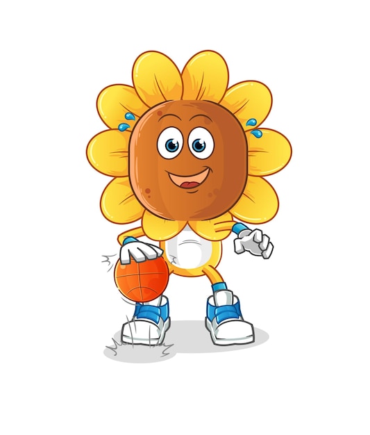 Sonnenblume kopf cartoon dribbeln basketball charakter cartoon vektor