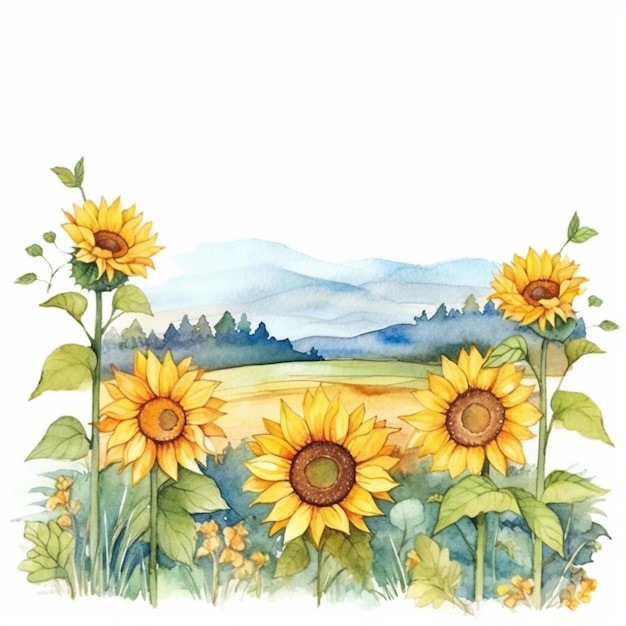 Sonnenblumen-Landszene Aquarellfarm