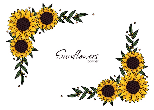 Sonnenblumenrahmen, sonnenblumenvektorhintergrund für bild- und textsammlung, dekoratives blumendesign