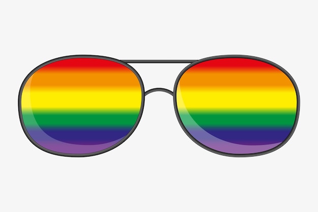 Sonnenbrille mit schwul schillernden gläsern flache cartoon-ikone isoliert auf hellem hintergrund rainbow lgbt