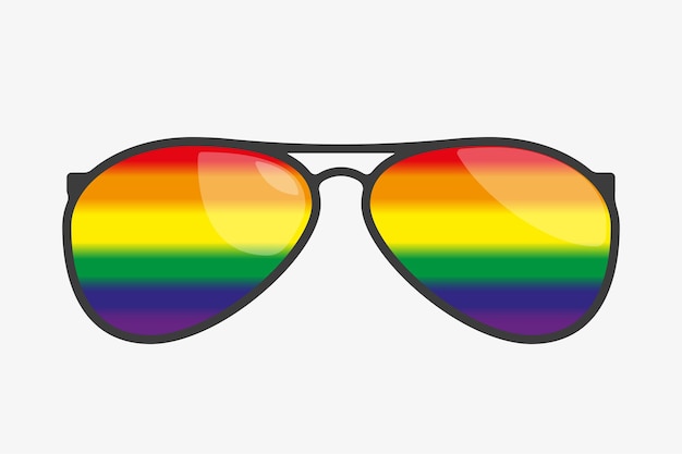 Sonnenbrille mit schwul schillernden Gläsern Flache Cartoon-Ikone isoliert auf hellem Hintergrund Rainbow LGBT