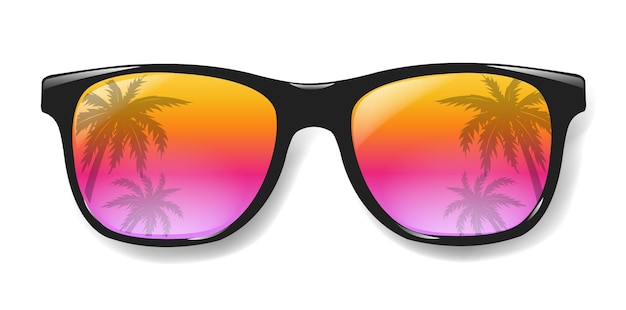 Sonnenbrille und Palme mit weißem Hintergrund
