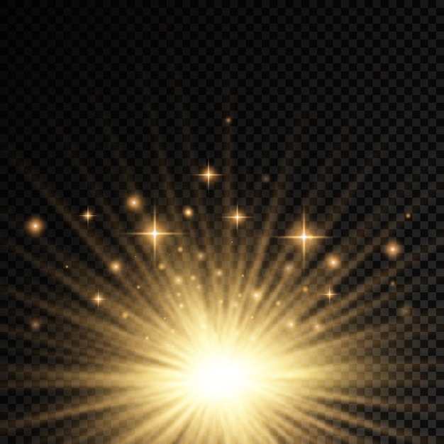 Sonnenexplosion gelbes Glühen Lichter Sonnenstrahlen Flare Spezialeffekt Magie funkelt goldener Stern