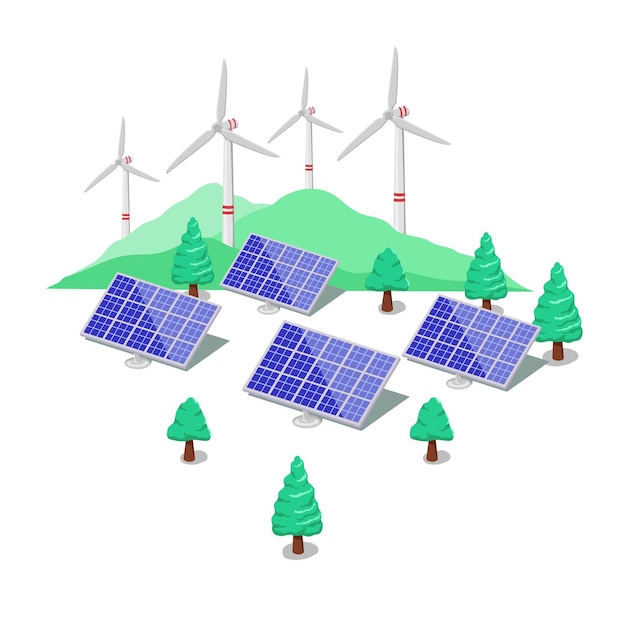 Sonnenkollektoren und Windturbinen Intelligente Zukunft erneuerbare grüne Energie Sauber nachhaltiger Strom