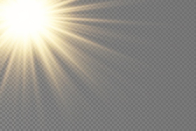 Sonnenlicht mit hellem explosionseffekt mit lichtstrahlen goldener magie funkelt sonnengelber strahl