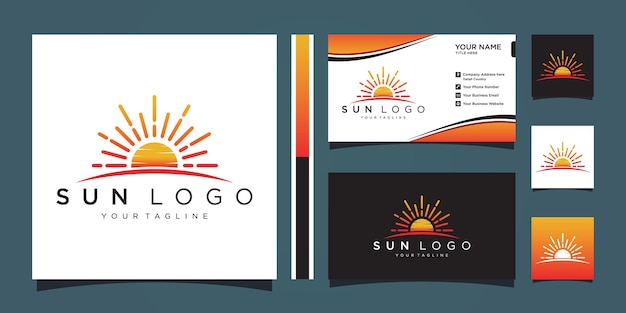 Sonnenlogodesignvektorschablonenikonensymbolillustration mit visitenkarteschablone premium-vektor