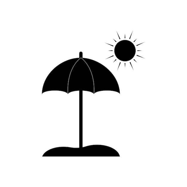 Sonnenschirm und sonne silhouette vektor-symbol