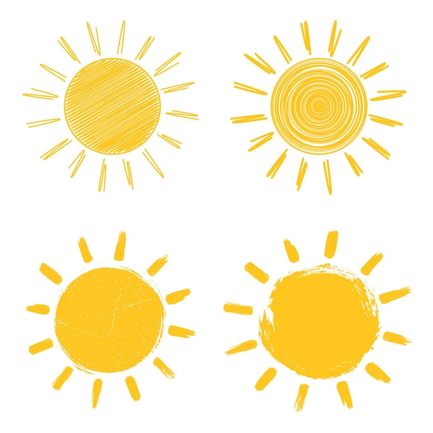 Sonnensymbole gesetzt Handzeichnung im Stil von Doodle