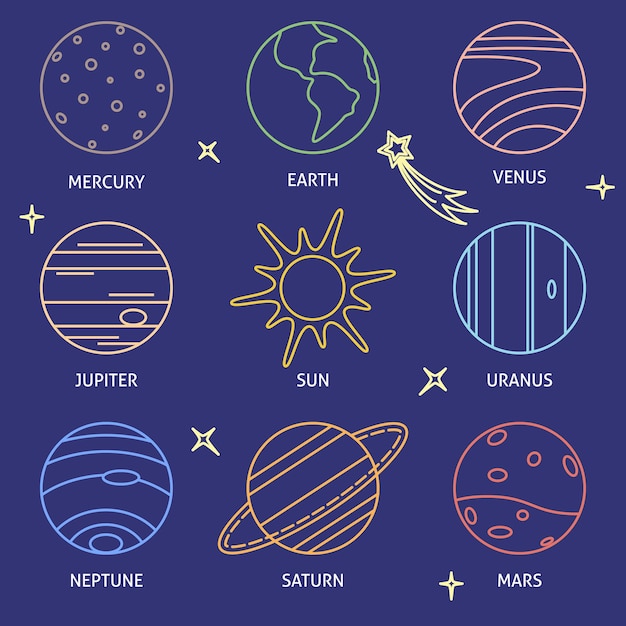 Sonnensystem-planeten-icon-set