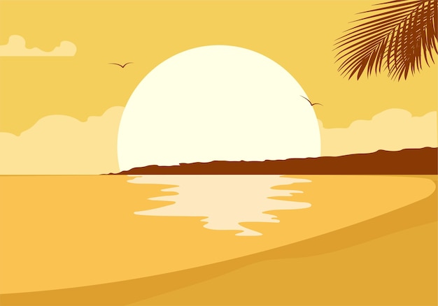 Vektor sonnenuntergang am strand strand bei sonnenuntergang sonnenuntergang-vektorillustration