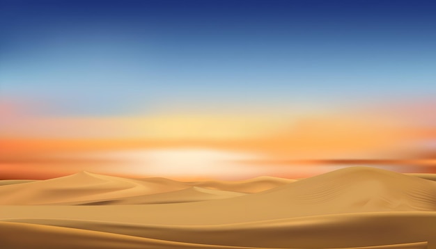 Sonnenuntergang in der Wüste Ein ruhiger Blick auf Sanddünen unter einem lebendigen Himmel