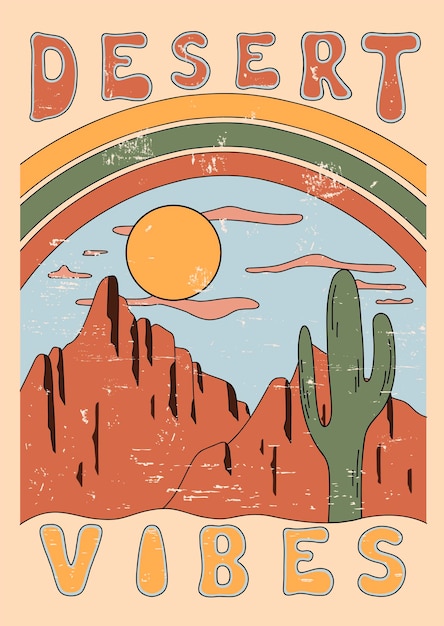 Vektor sonnenuntergang in der wüste von arizona. grafisches druckdesign für t-shirt, poster, hintergrund und andere
