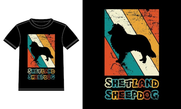 Sonnenuntergang-silhouette-geschenk-hundeliebhaber-hundebesitzer-wesentliches t-shirt der shetland-schäferhund-vintagen retro