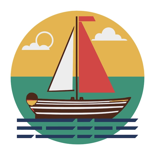 Sonnenuntergang und ein Boot Design Grafik Illustration Clipart Eps