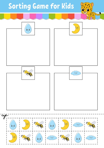 Sortierspiel formen und farben ausschneiden und kleben lernarbeitsblatt zur entwicklung spiel für kinder